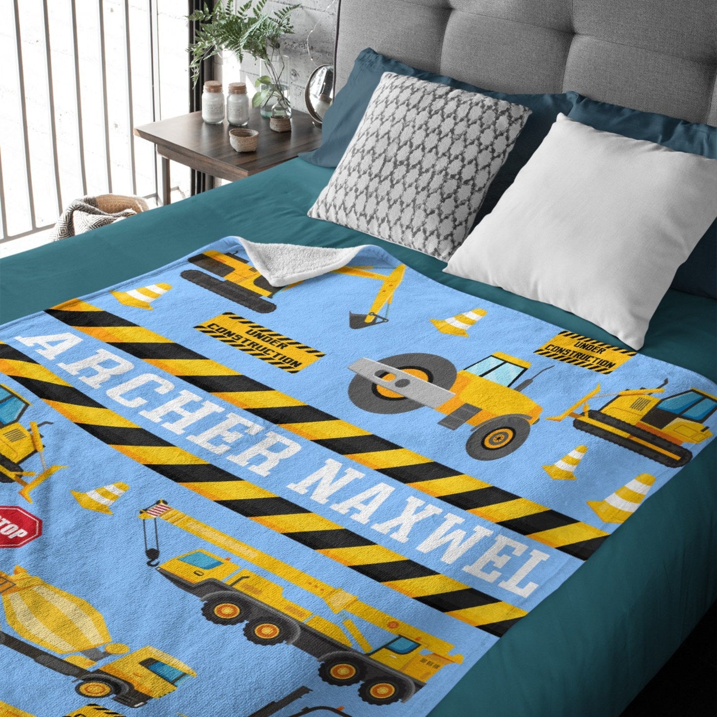 ️Personalized Name Custom Construction Vehicle Theme Blanket