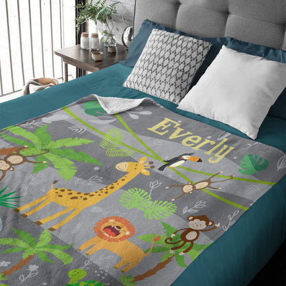 ️Personalized Name Custom Baby blanket-Jungle Theme