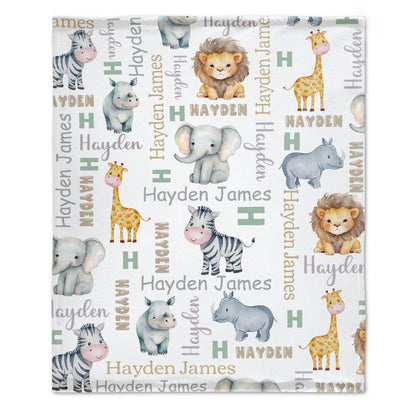 ️Baby Boy Safari Blanket Personalized Safari Animals Blanket