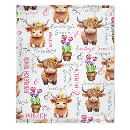 ️Personalized Name Baby Blanket Girl Animal Cow Blanket