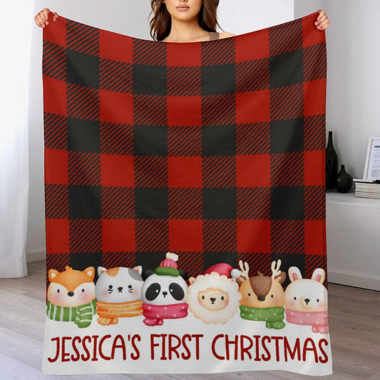 ️Custom Baby's First Merry Xmas Buffalo Plaid  Blanket Blanket