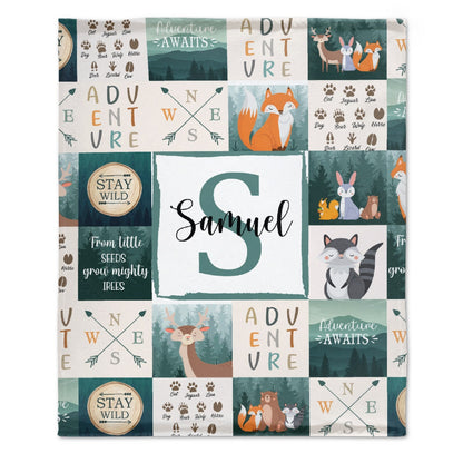 ️Personalized Name Custom Woodland Nursery Blanket