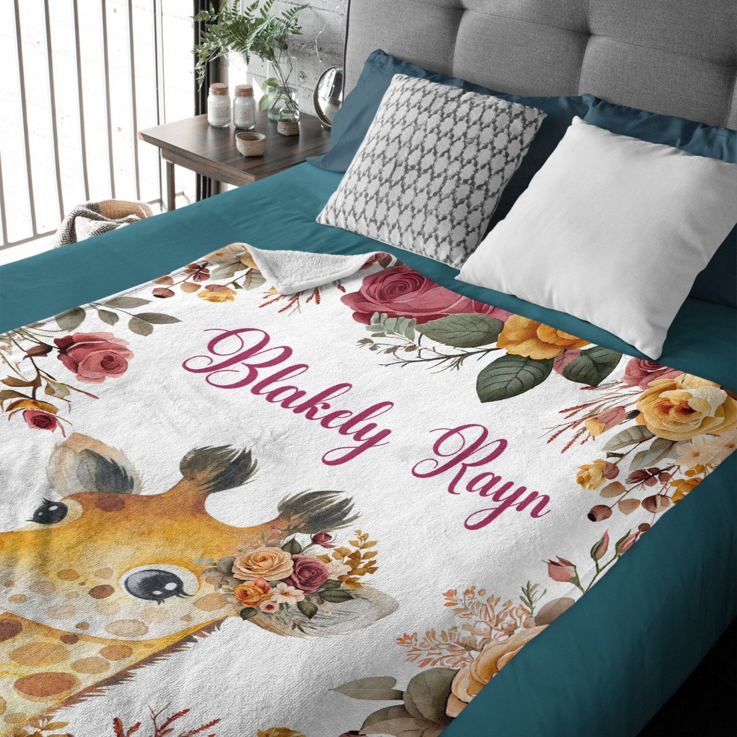 ️Personalized Floral Giraffe Baby Animals Blanket