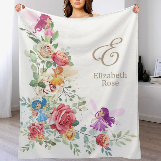 ️Personalized Custom Name Baby Blanket-Flower Fairy Garden