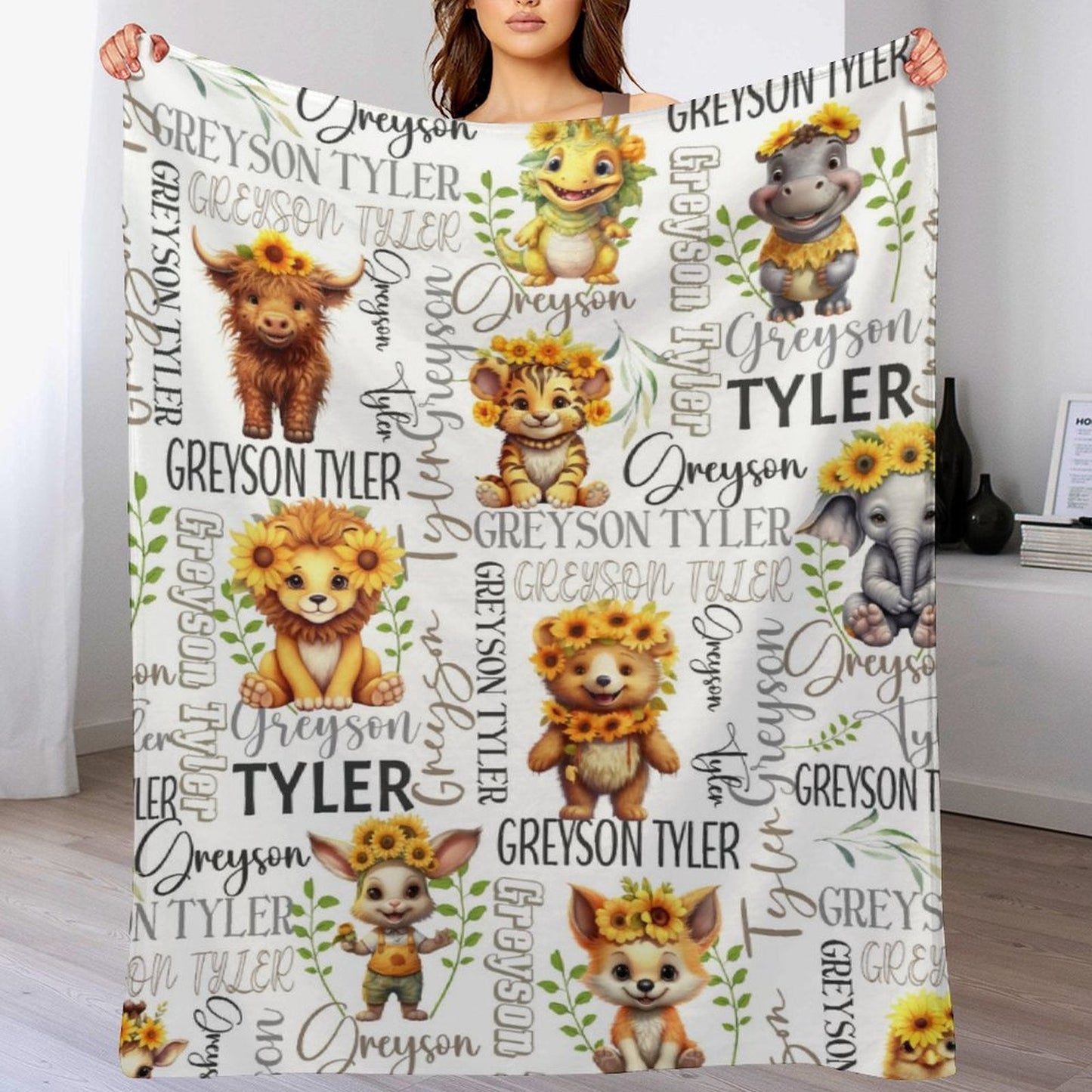 ️Personalized Forest Animal Name Custom Blanket