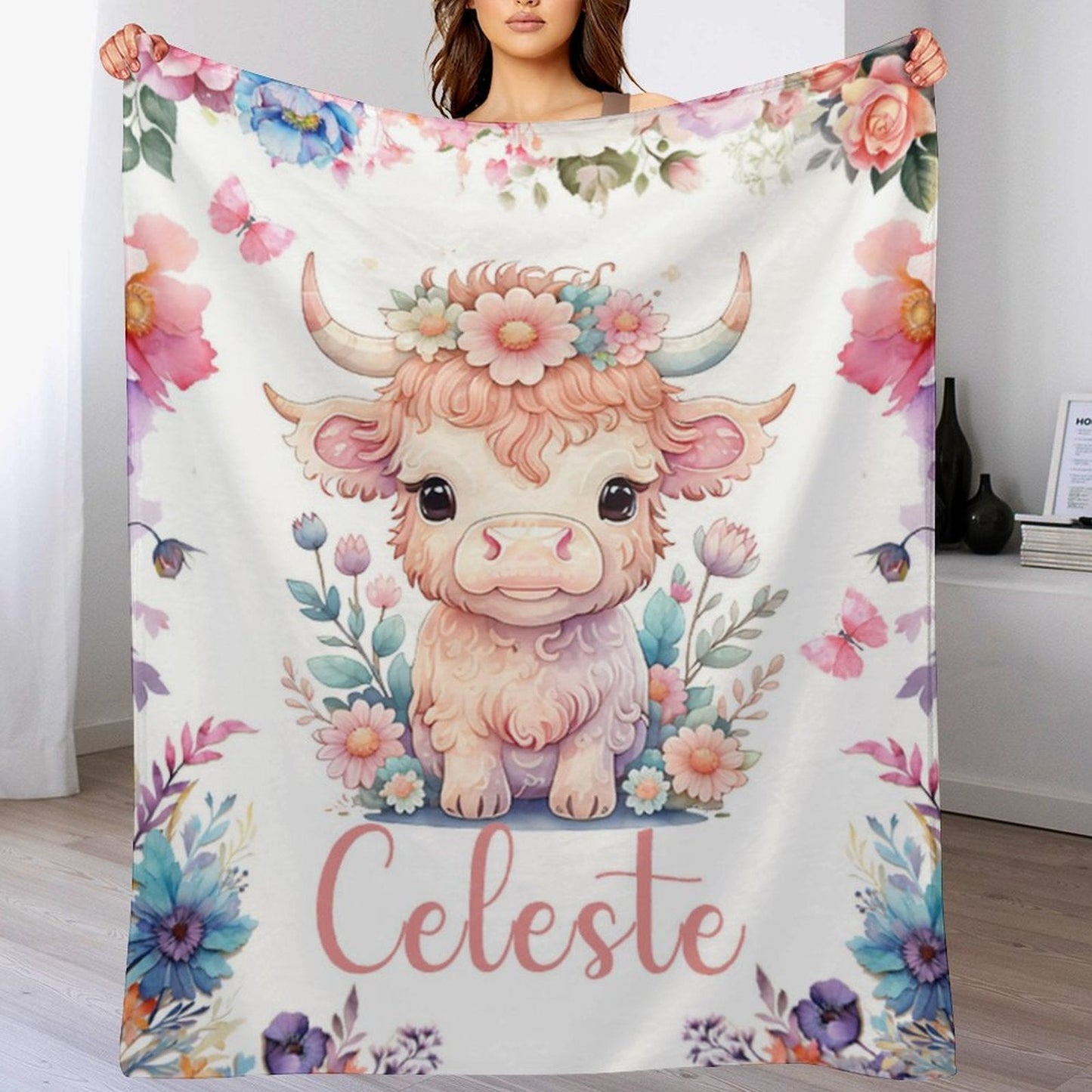 ️Custom Baby Name Cow Blanket Gift for Girls Boys