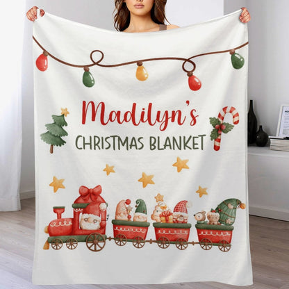 ️Personalized Christmas Santa Train kids Baby Blanket