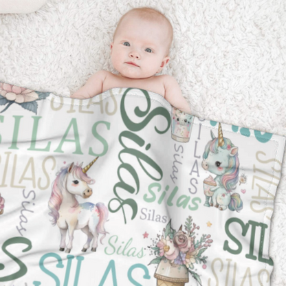 ️ Personalized Name Custom Unicorn Baby Blanket - Gifts for Daughter Granddaughter - Birthday Gifts