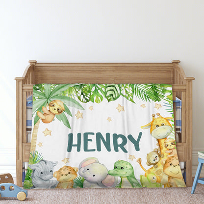 ️ Personalized Safari Jungle Blanket - Baby Gift