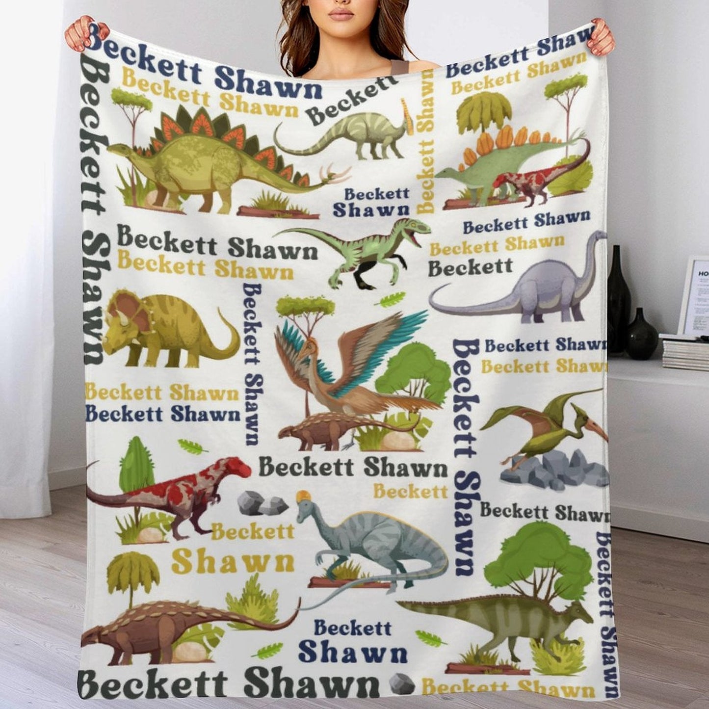 ️Personalized Dinosaur Name Custom Blanket-Gift for Kids