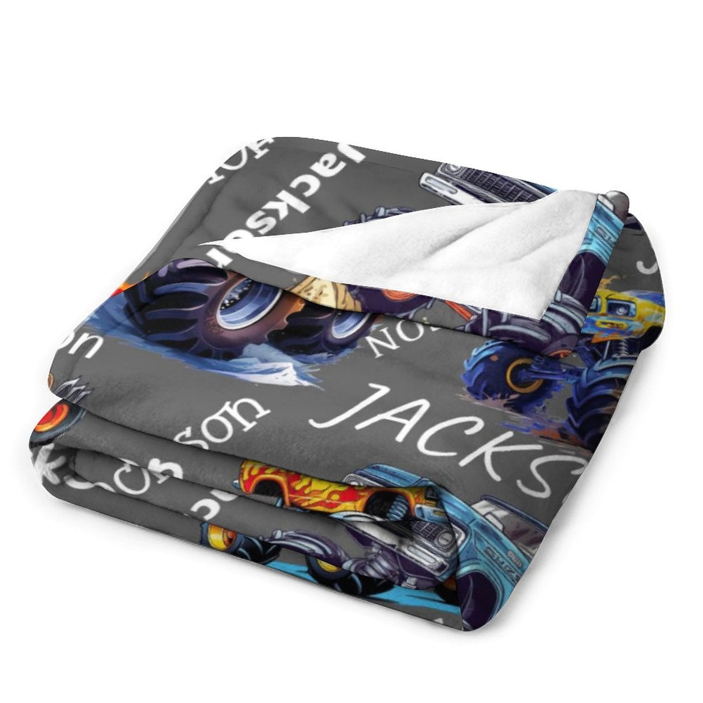 ️Personalized Custom Name Monster Trucks Blankets Blanket for Kids