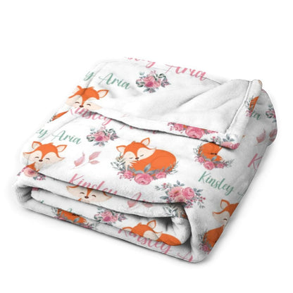 ️Personalized Pink Floral Fox Blanket