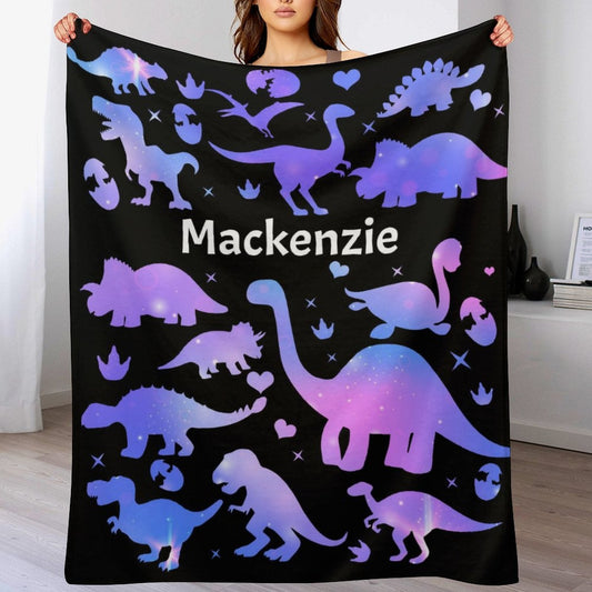 ️Personalized Custom Dinosaur Name Blanket for Girls Toddler Baby Kids