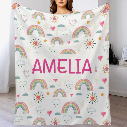 ️Personalized Custom Name Baby Toddler Rainbow Blanket