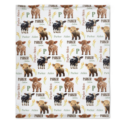 ️Personalized Cow Baby Blanket, Farm Baby Blanket, Farm Animal Baby Shower Gift