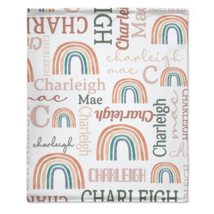 ️ Personalized Modern Rainbow Name Pattern Baby Blanket