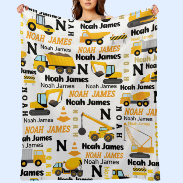 ️Personalized Construction Trucks Blanket for Kids