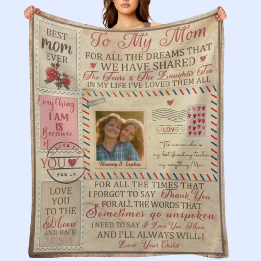 I Love You Mom - Personalized Photo Printed blanket