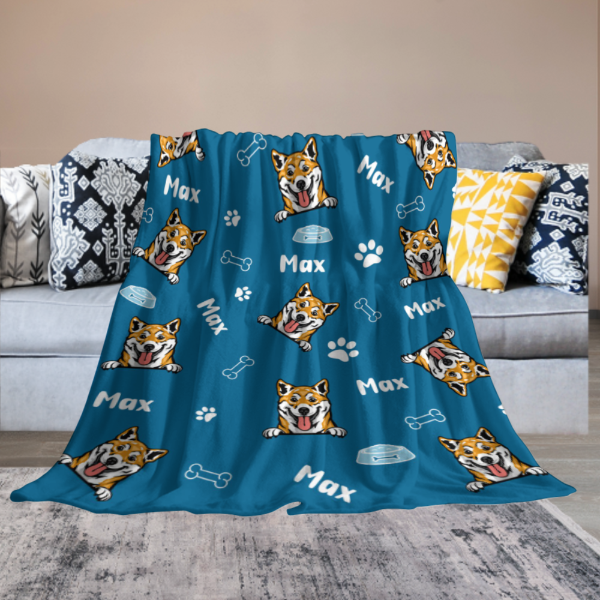 Dog Pattern - Personalized Custom Name Fleece Blanket