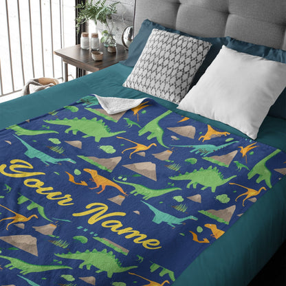 ️Personalized Custom Dark Blue Dinosaur Blanket for Kids - Boys Girls Baby Toddler Infants Blankets for Bed