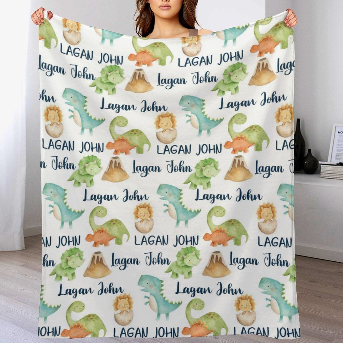 ️Personalized Dinosaur Name Blanket - Gifts for Baby