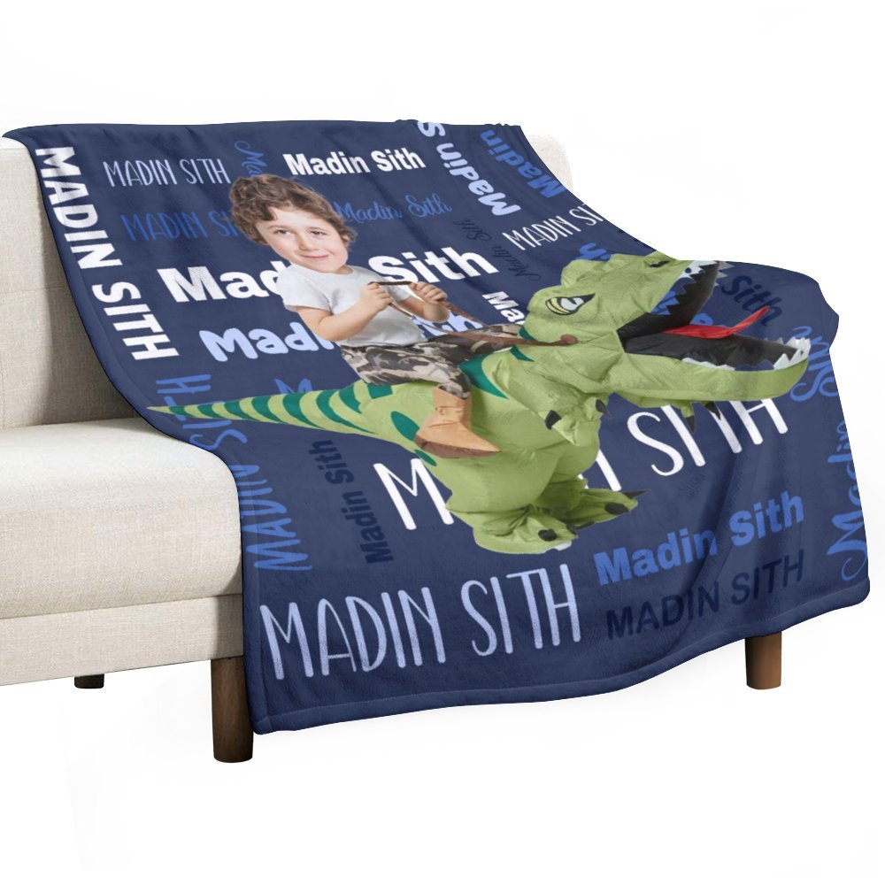 Custom Name Swaddle For Kids, Grandkids - Personalized Dinosaur Photo Blanket