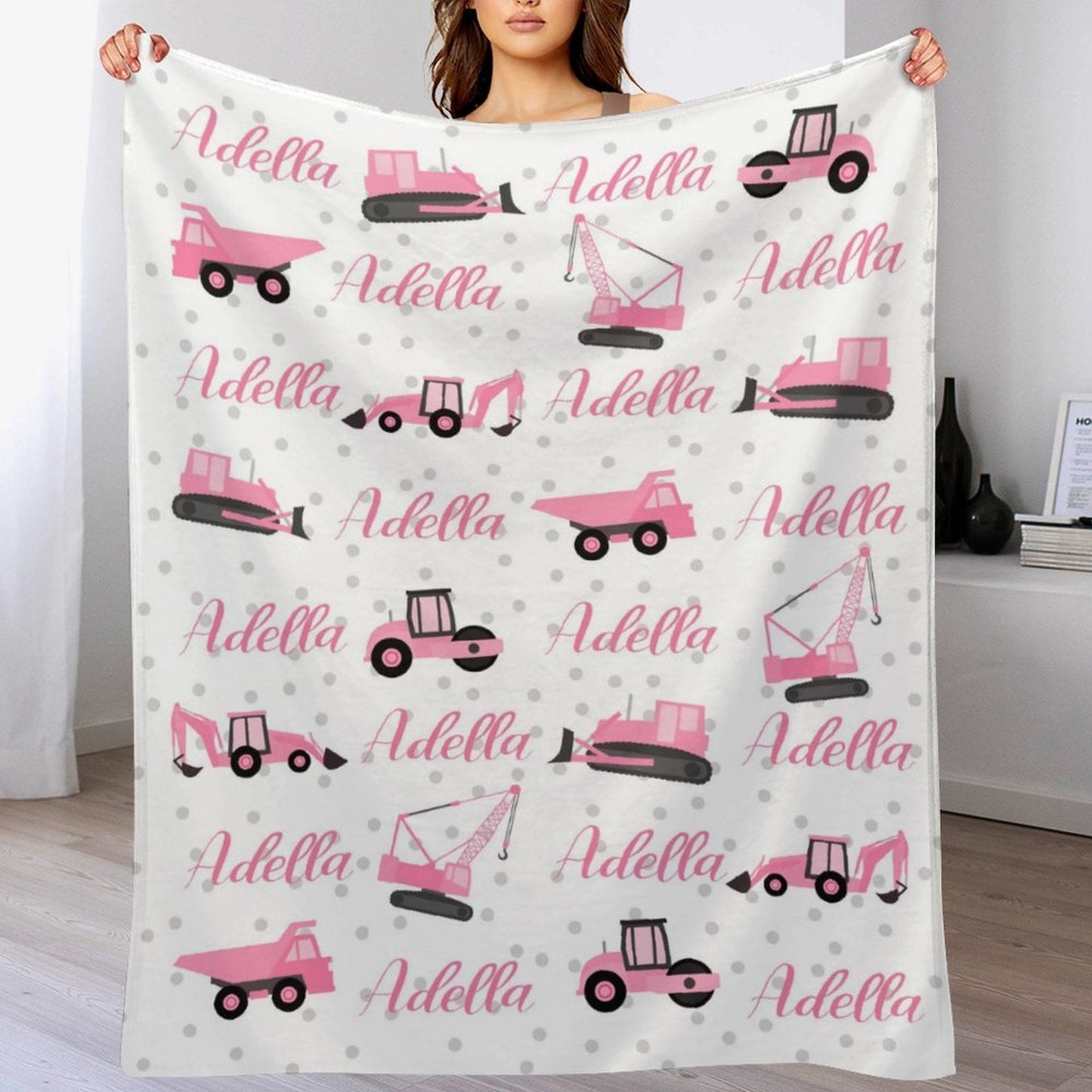 ️Colorful Construction Trucks Custom Name Baby blanket