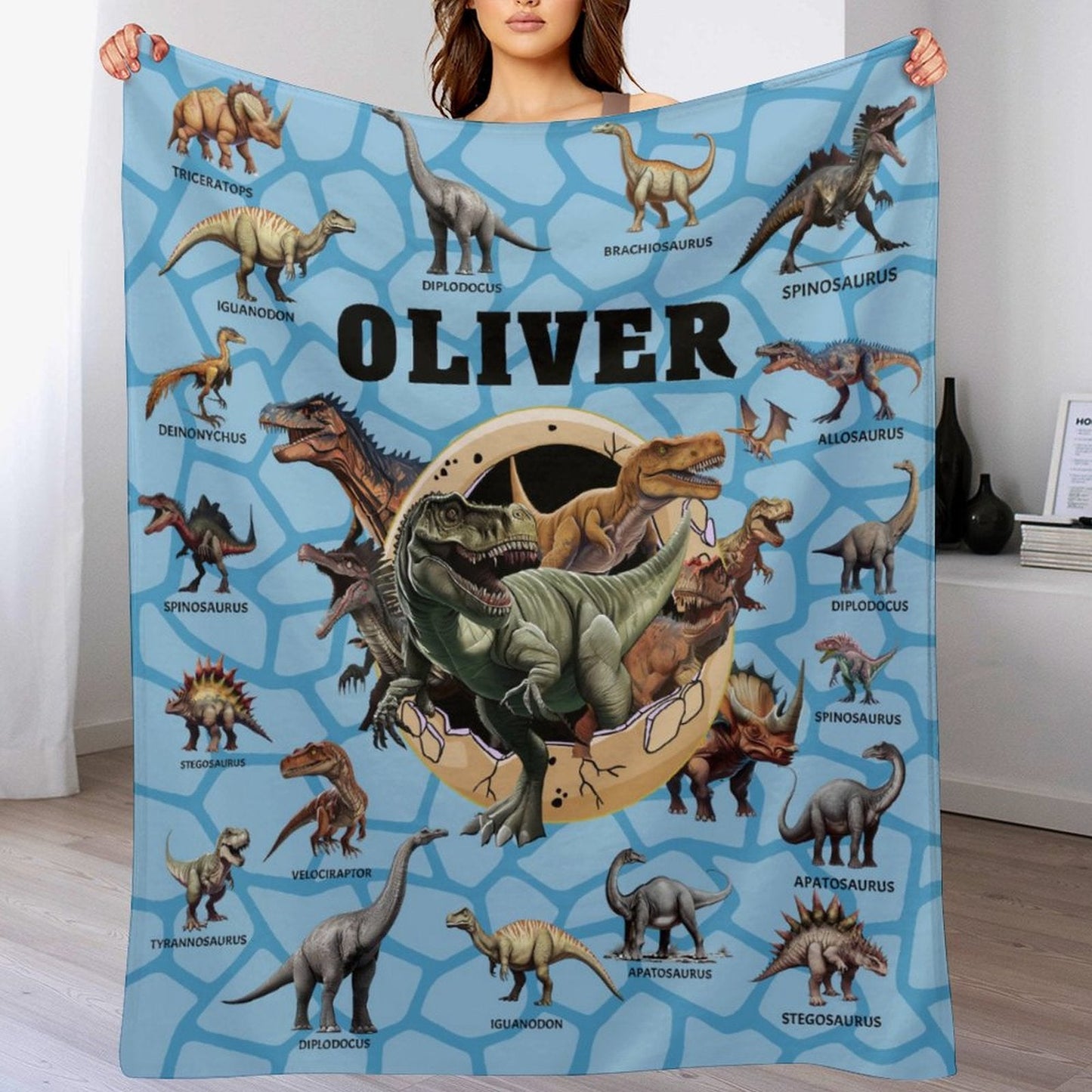 ️Personalized Custom Name Blankets -  Dinosaur Theme