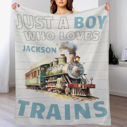 ️Personalized Name Train Blanket for Boys