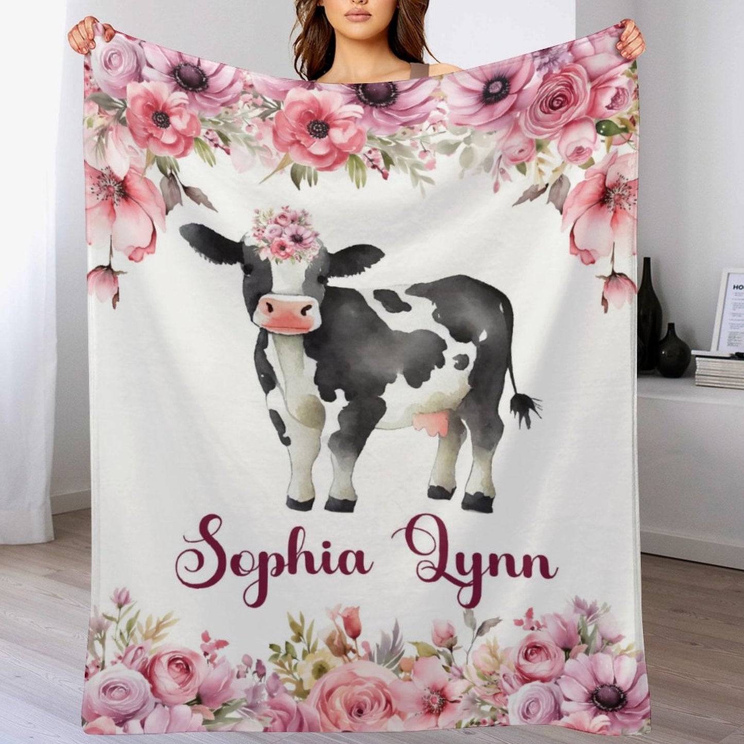 ️Personalized Baby Toddler Name Blanket-Farm Cow Animal