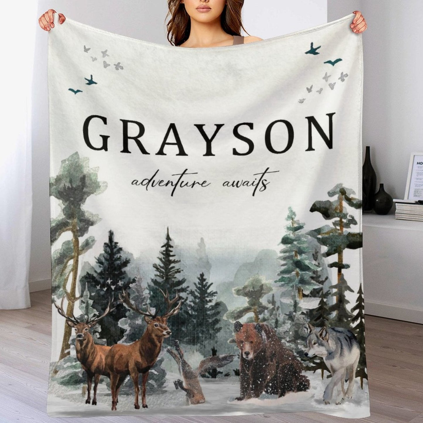 ️Personalized Baby Blanket Gift - Toddler Blanket, Forest Decor, Toddler Birthday Gift - Woodland Theme Adventure Awaits