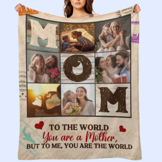 Mom Is The World - Personalized Blanket - Gift For Mom - From Son, Daughter, Husband