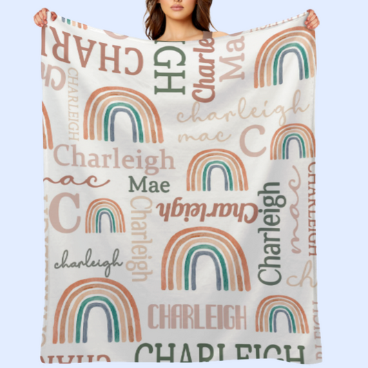 ️ Personalized Modern Rainbow Name Pattern Baby Blanket