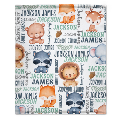 ️ Personalized Woodland Animals Baby Name Blanket - Custom Name Gift