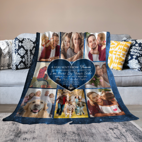 (Photo Inserted) Hugs From Heaven - Personalized Blanket - Memorial Gift For Family, Remembrance, Grief Gift, Sympathy Gift