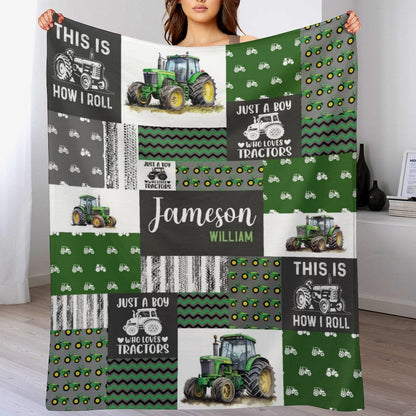 ️Custom Baby Name Blanket - Truck Tractors Blanket,  Gift Blanket For Boys - Blanket For Christmas