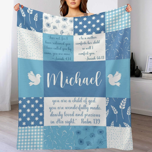 ️Personalized Baptism Blanket Girl Boy - Soft Custom Baby Baptism Gift Quilt with Name and Bible Verses