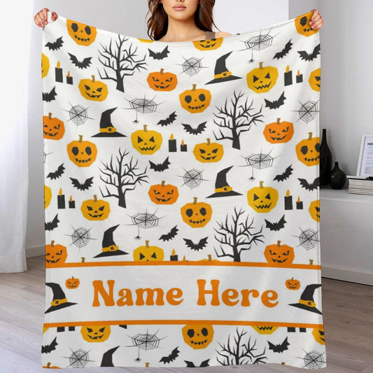 ️Custom Name with Pumpkin Blanket - Personalized Halloween Blanket