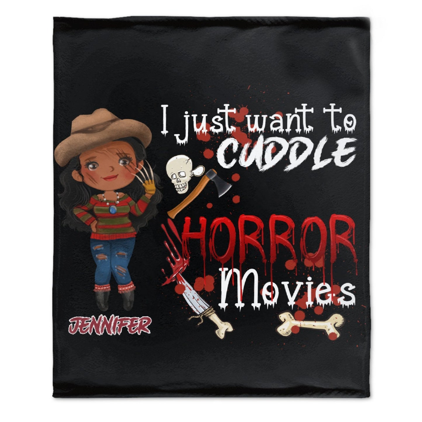 ️Personalized Custom Halloween Blanket-I Just Want To Cuddle And Watch Horror Movies