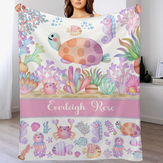 ️Personalized Sea Creatures Baby Blanket for Girls