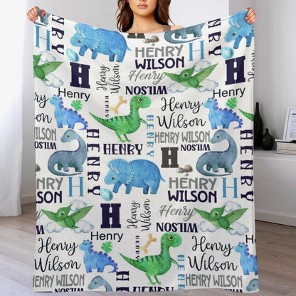 ️Personalized Dinosaur Name Custom Baby Blanket