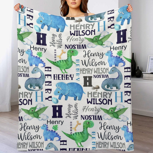 ️Personalized Dinosaur Name Custom Baby Blanket