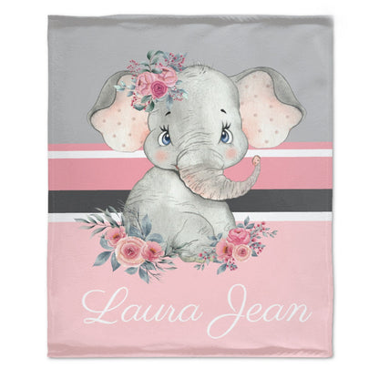 ️Personalized Floral Elephant Blanket - Customized Name Gift