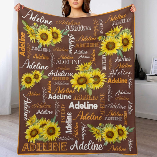 ️Personalized Customized Name Sunflower Blanket for Kids Baby Family