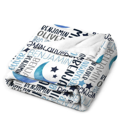 ️Personalized Custom Baby Name Moon and Stars Blanket