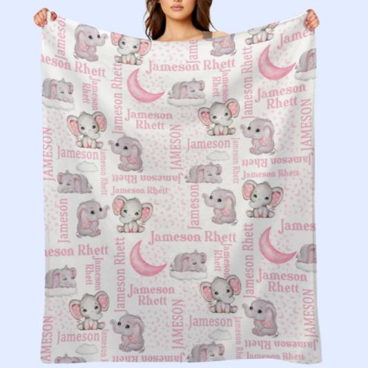 ️Personalized Custom Elephant Stars Baby Blanket