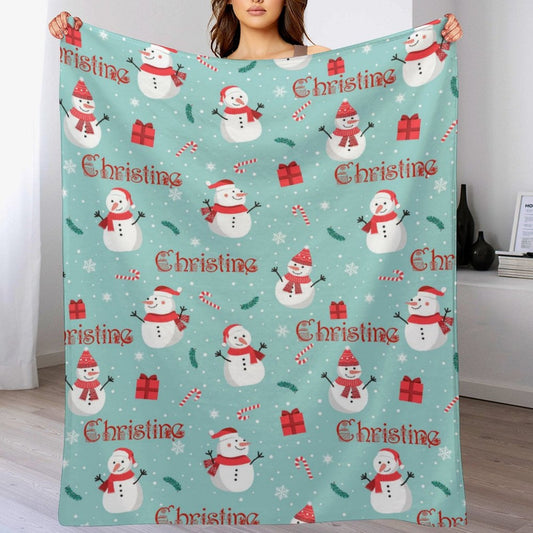 ️Christmas Snowman Personalized Name Blanket Christmas Gift