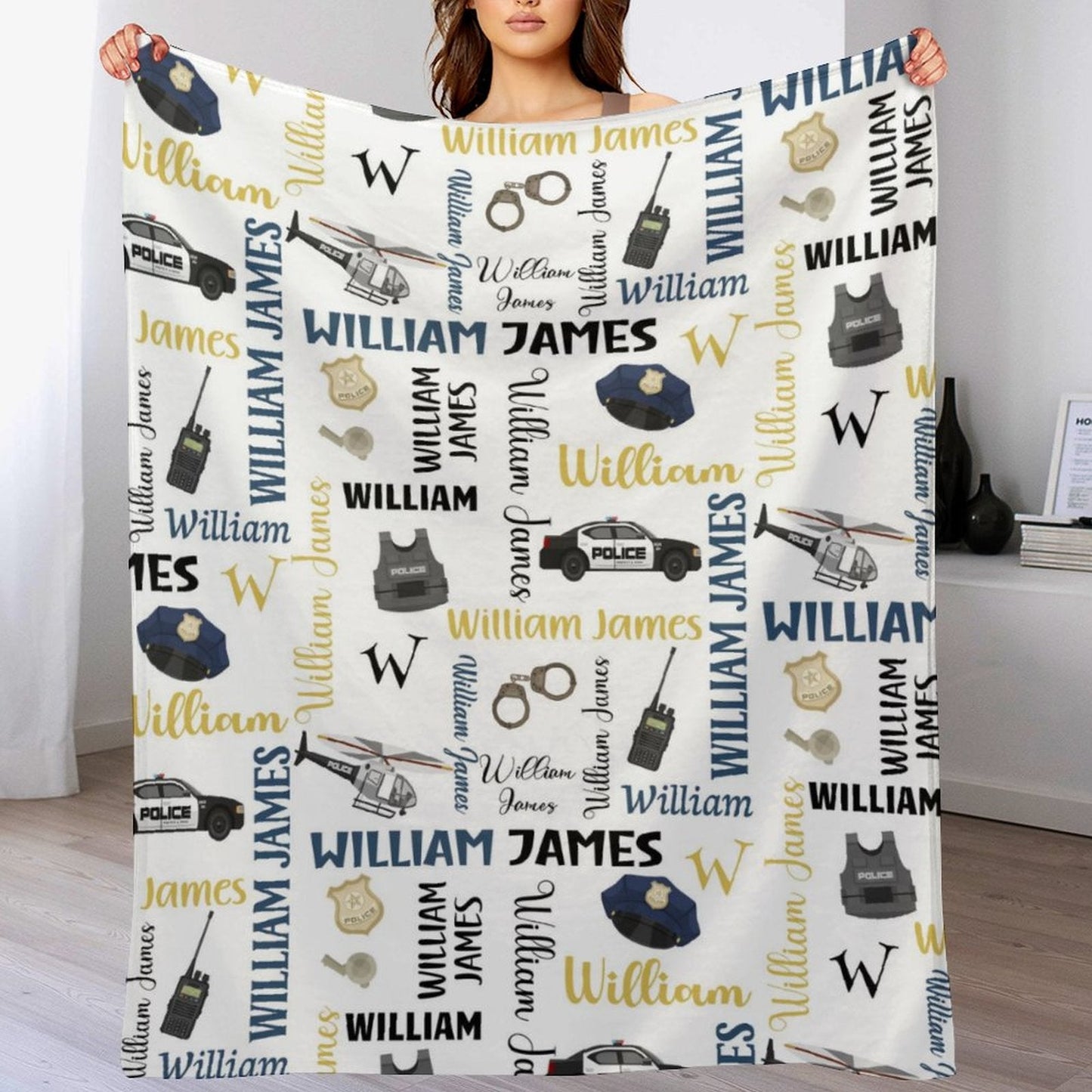 ️Personalized Police Car Name Custom Blanket