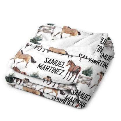 ️Personalized Swaddle Equestrian Baby Blanket - Horse