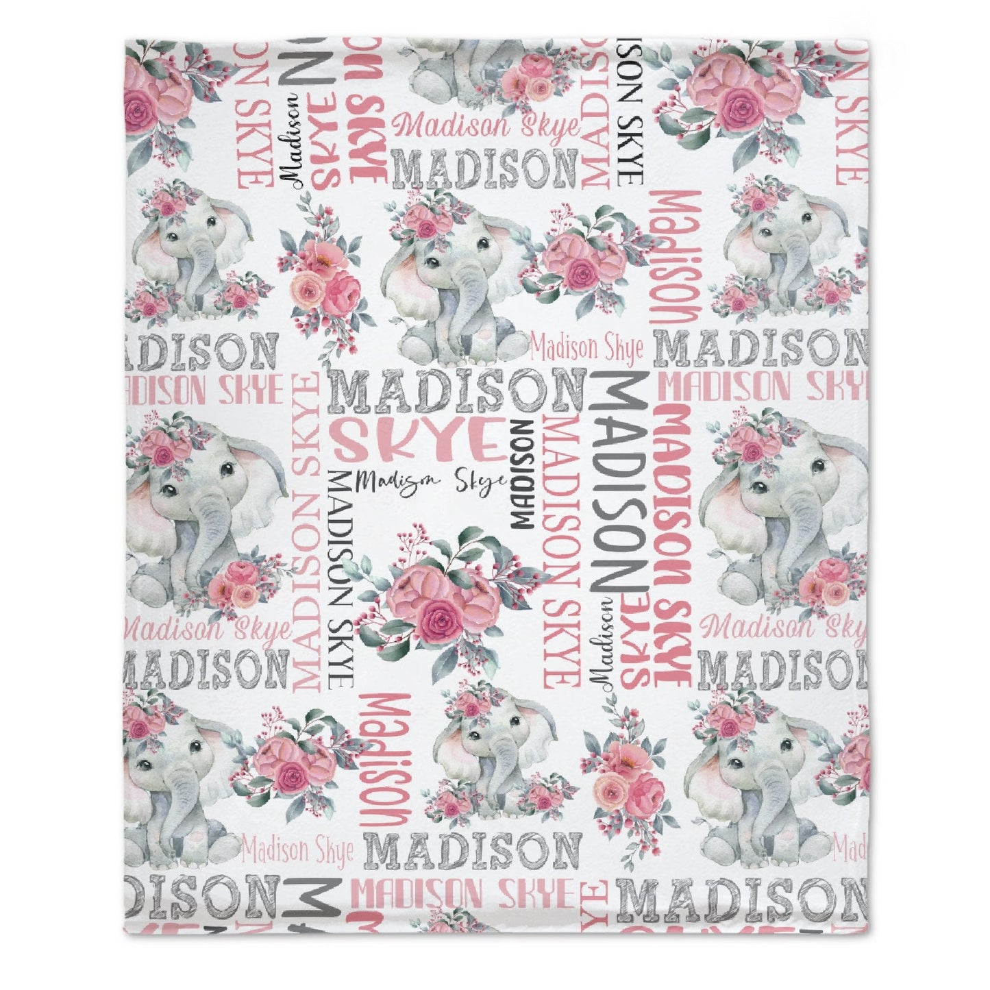 ️Flower Elephant Baby Girl Name Custom Blanket